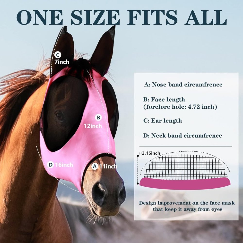 Horse Fly Mask Horse Supplies Fly Masks for Horses with Ears Soft Fine Mesh - Picture 4 of 6